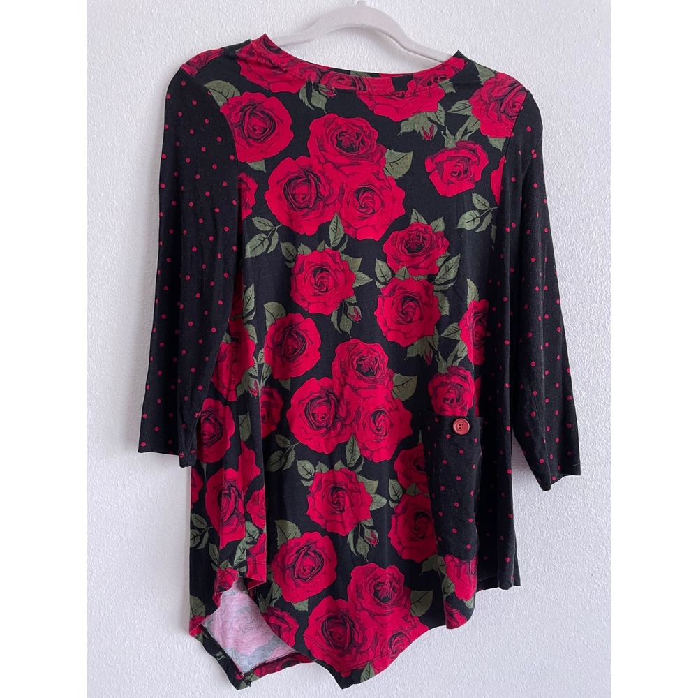 Westbound Tunic Top Whimsigoth Floral Cotton Women S Black Red Rose Polka Dot
